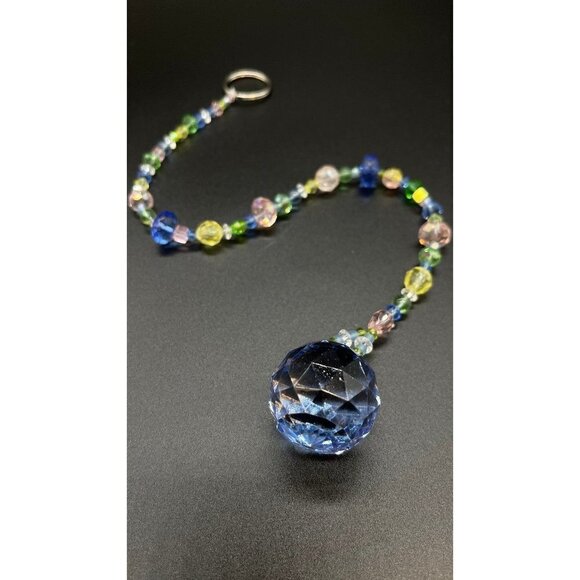 Beaded Suncatcher - Pastel Pink Blue Green Yellow - Blue Crystal Prism - Decor - Picture 3 of 12